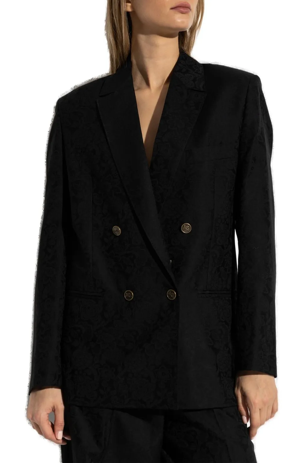 Patterned Jacquard Double-Breasted Blazer