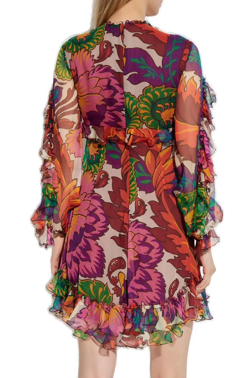 Floral-Printed V-Neck Mini Dress