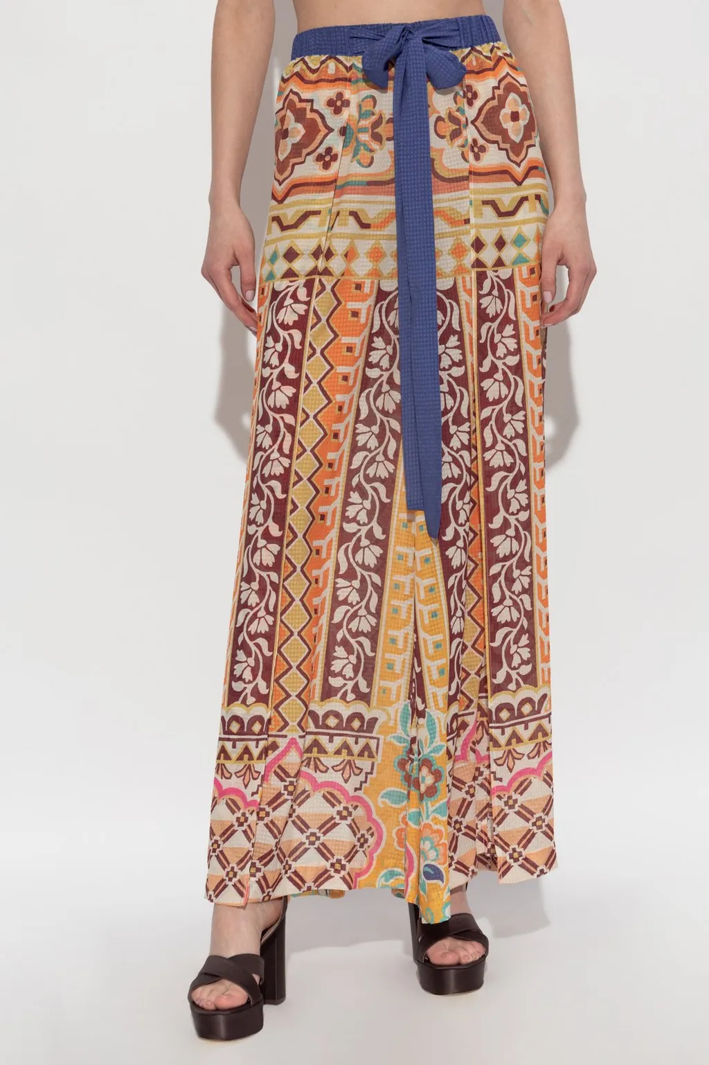 Tie-Waisted Side-Slit Trousers