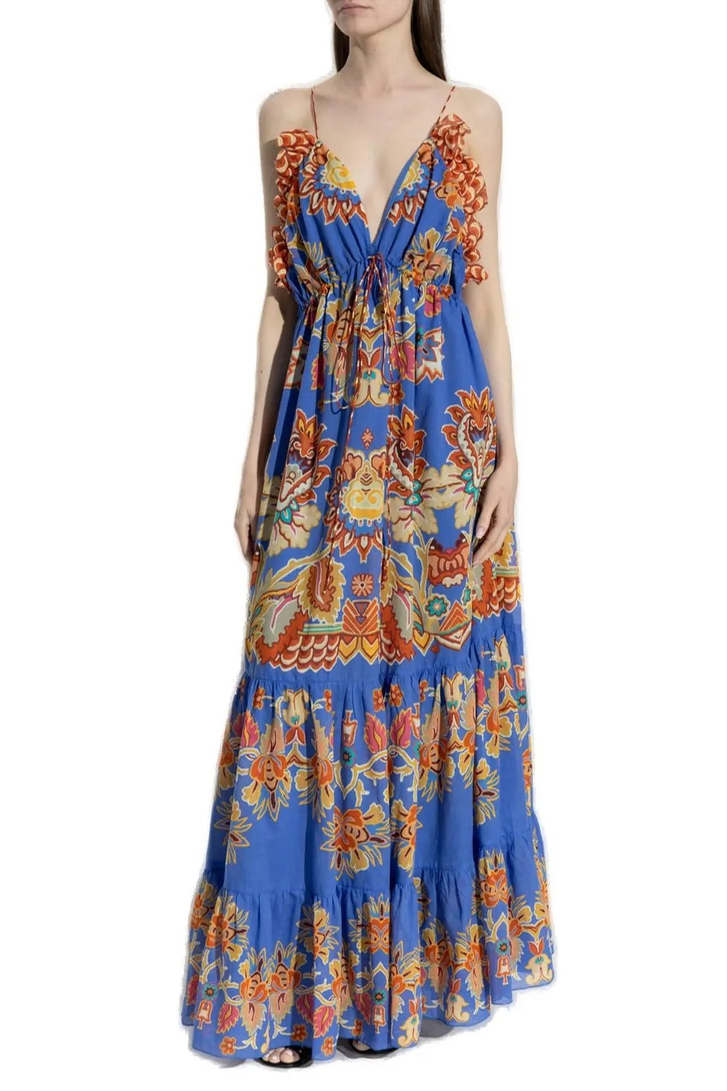 Floral Printed Open-Back Sleeveless Long Dress