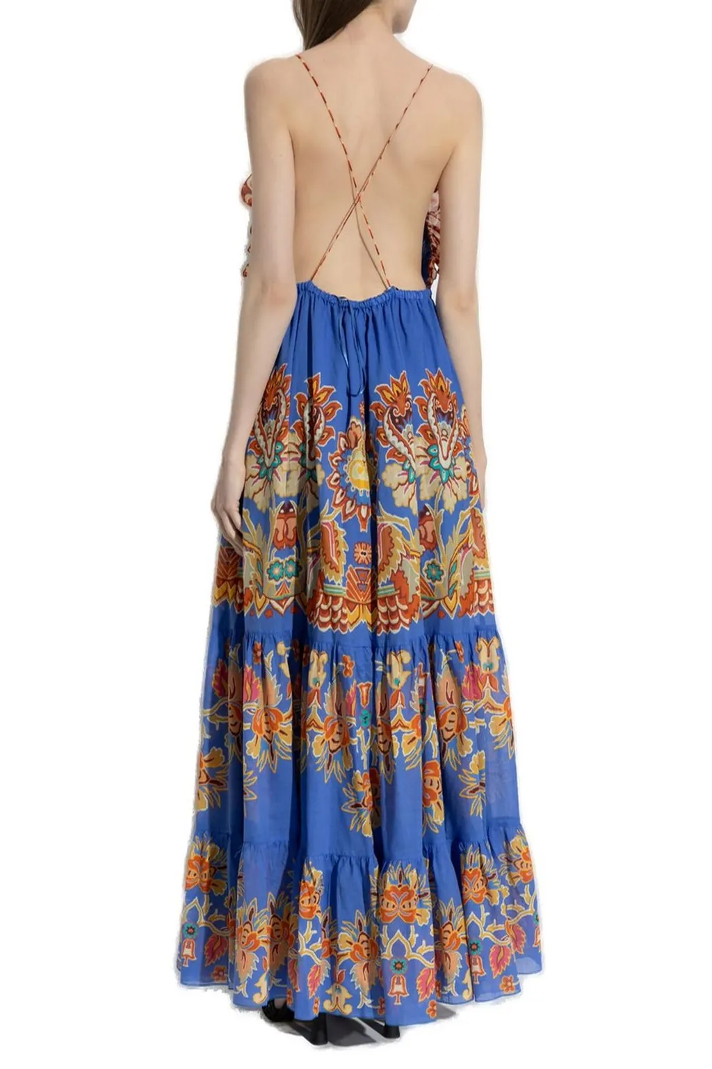 Floral Printed Open-Back Sleeveless Long Dress