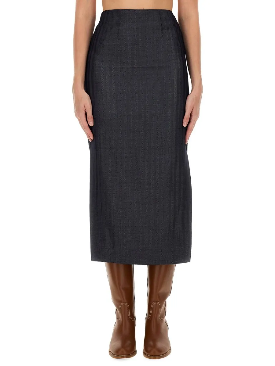 High-Waist Striped Midi Pencil Skirt