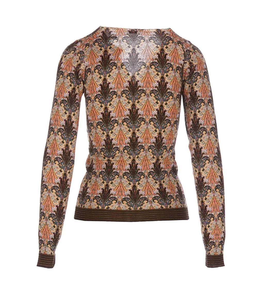 Graphic-Printed V-Neck Knitted Jumper