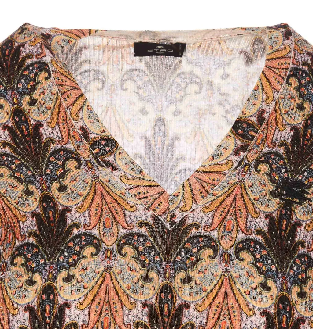 Graphic-Printed V-Neck Knitted Jumper