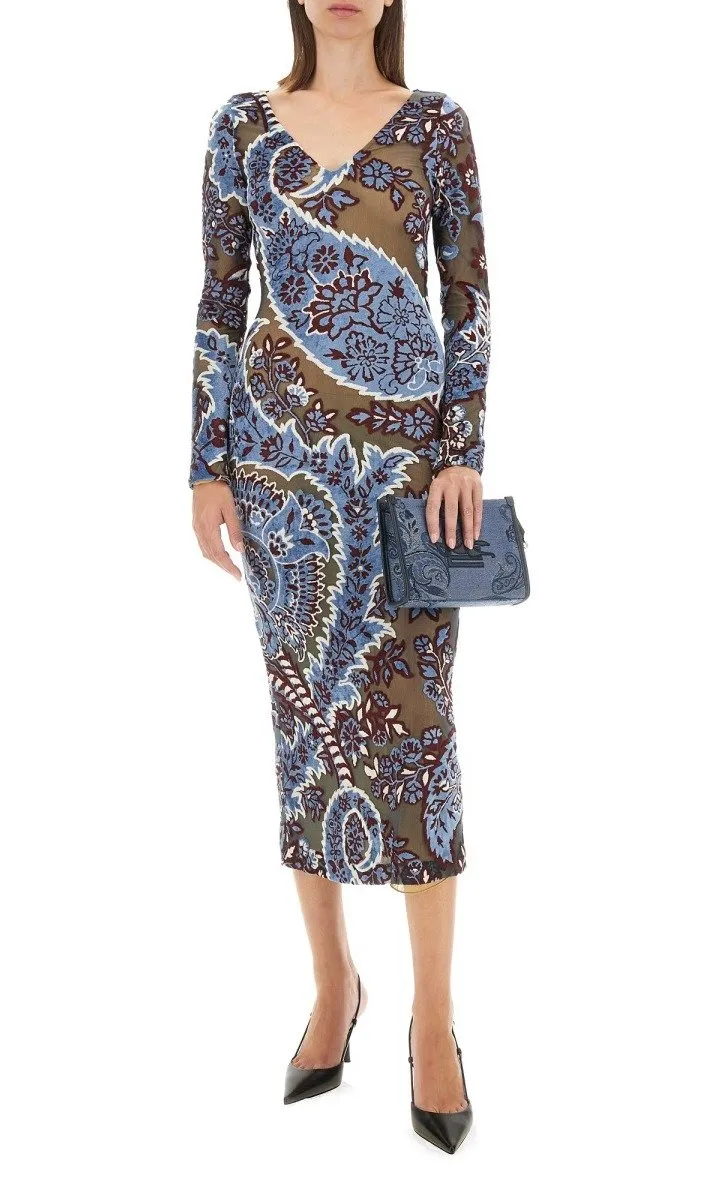 Jacquard Velvet Tulle Dress