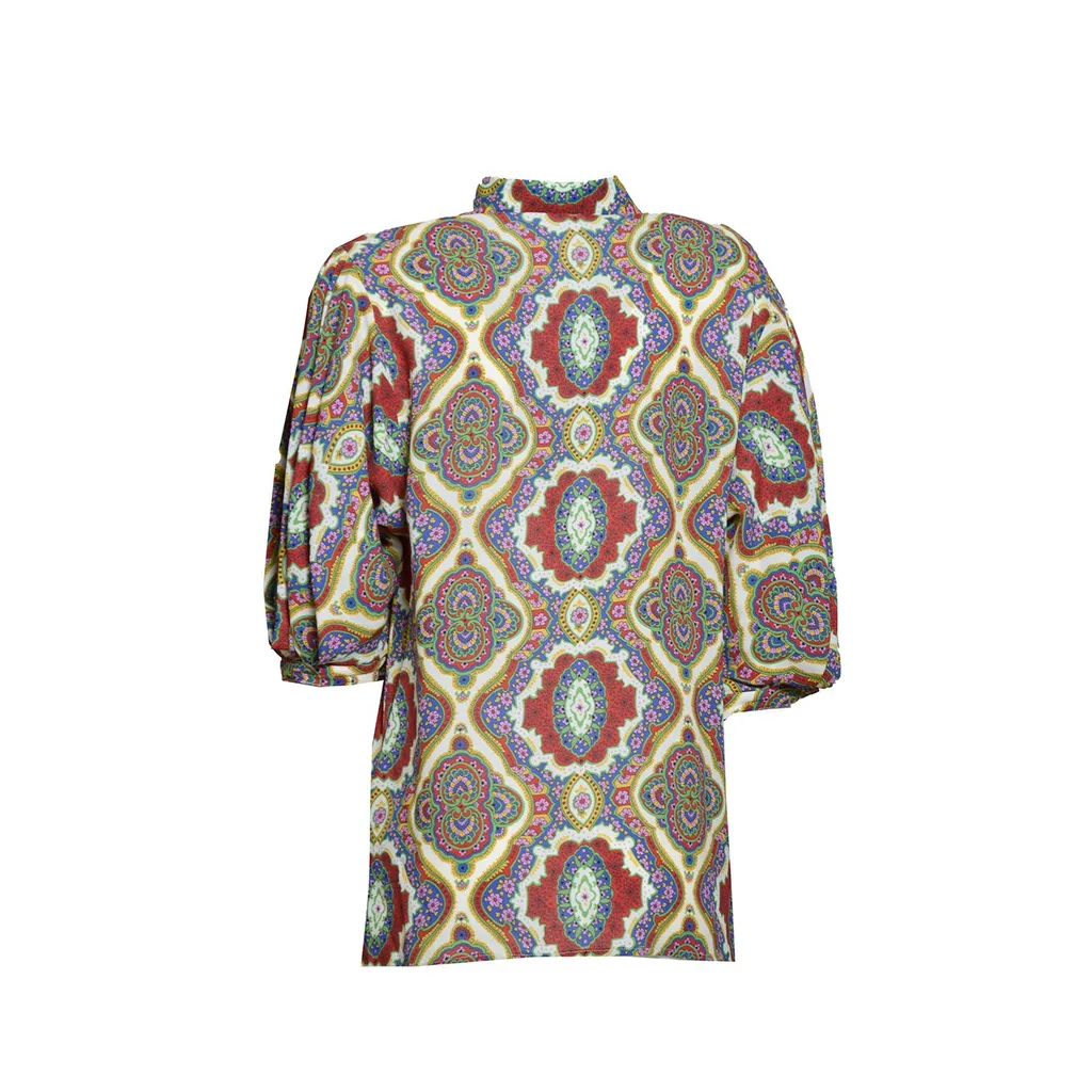 Graphic Printed Straight Hem Cady Blouse, 2