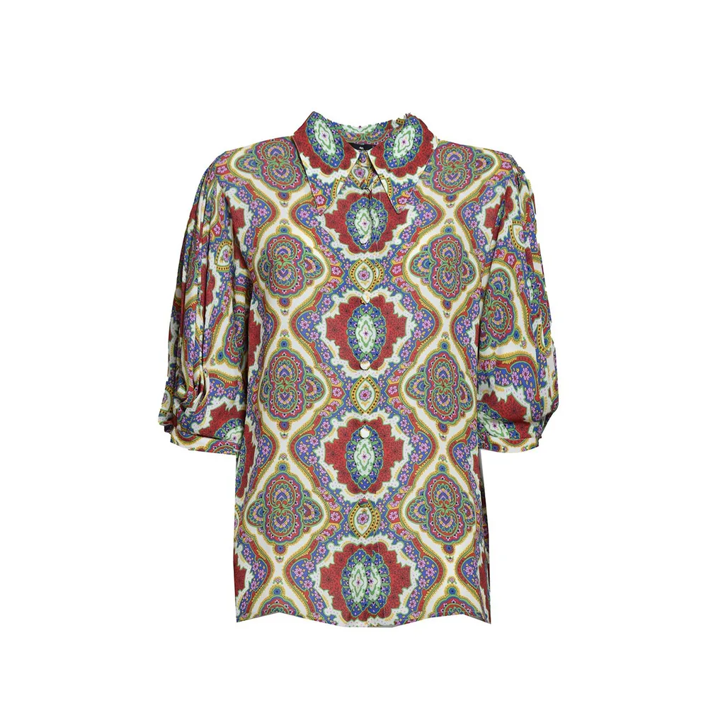 Graphic Printed Straight Hem Cady Blouse, 1