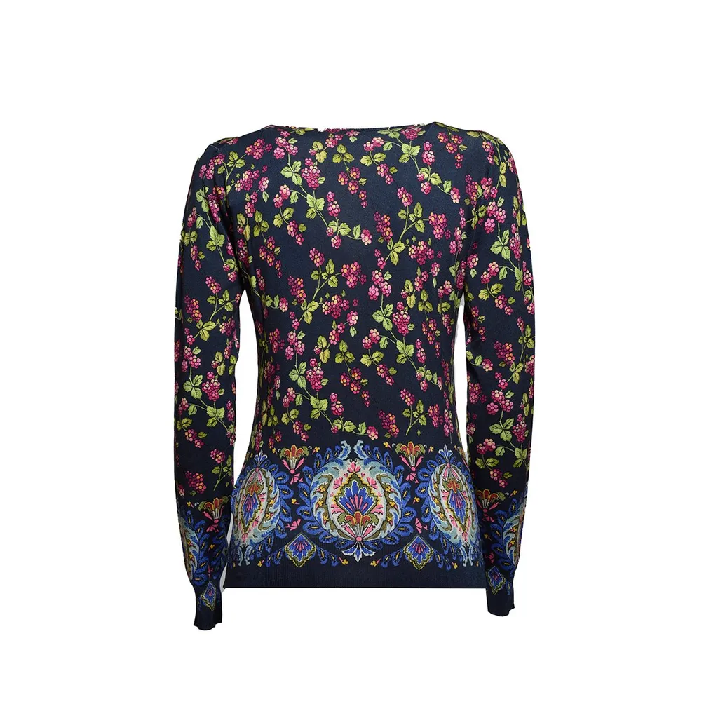 Floral Patterned V-Neck Knitted Top