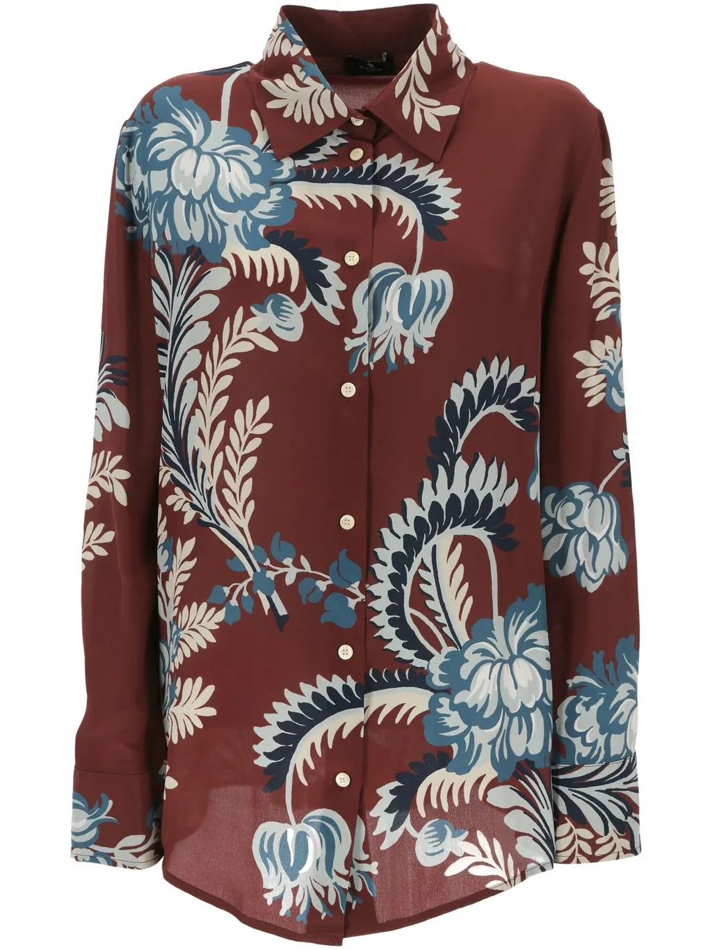 Floral-Printed Curved Hem Shirt