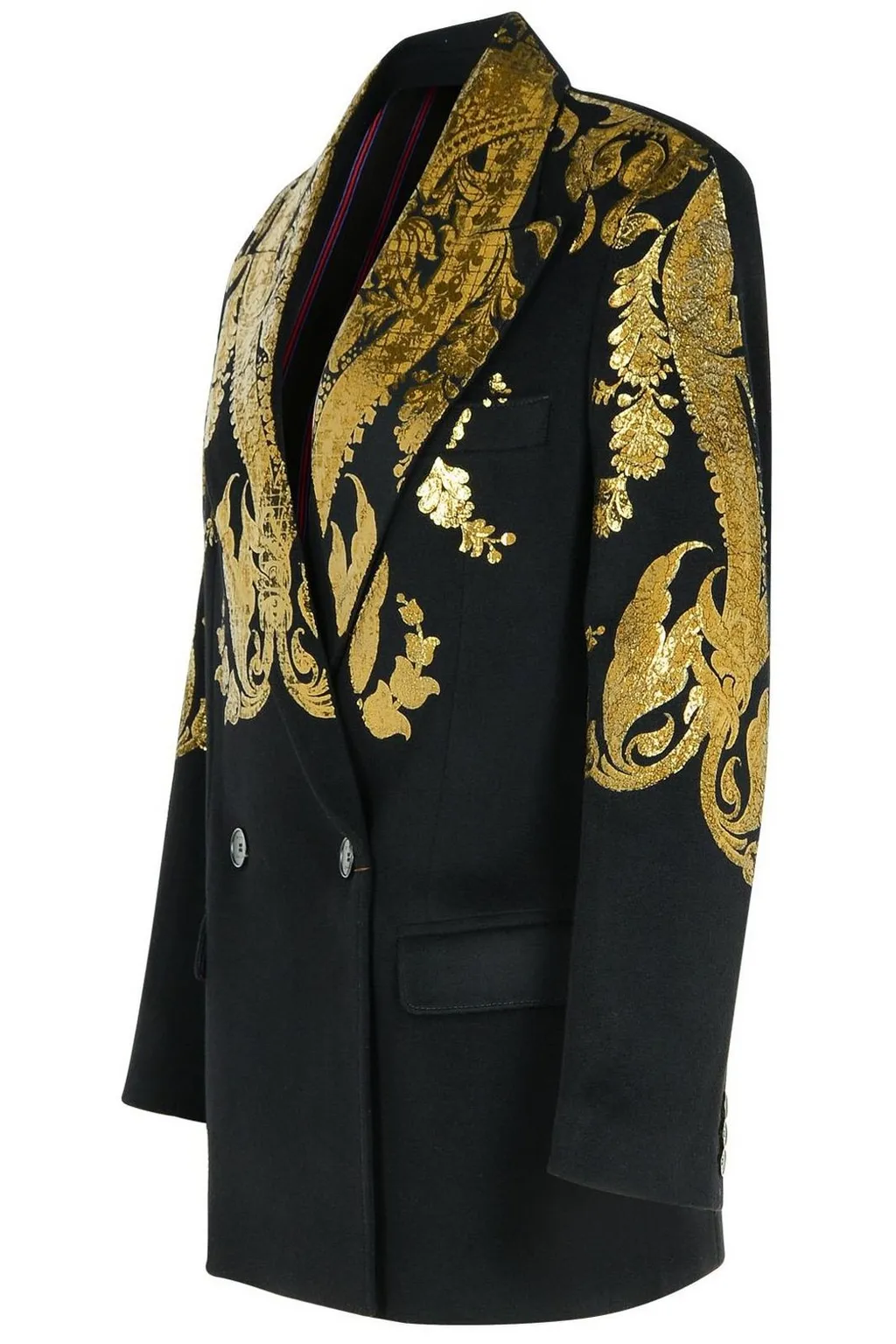 Metallic-Paisley Double-Breasted Tailored Blazer
