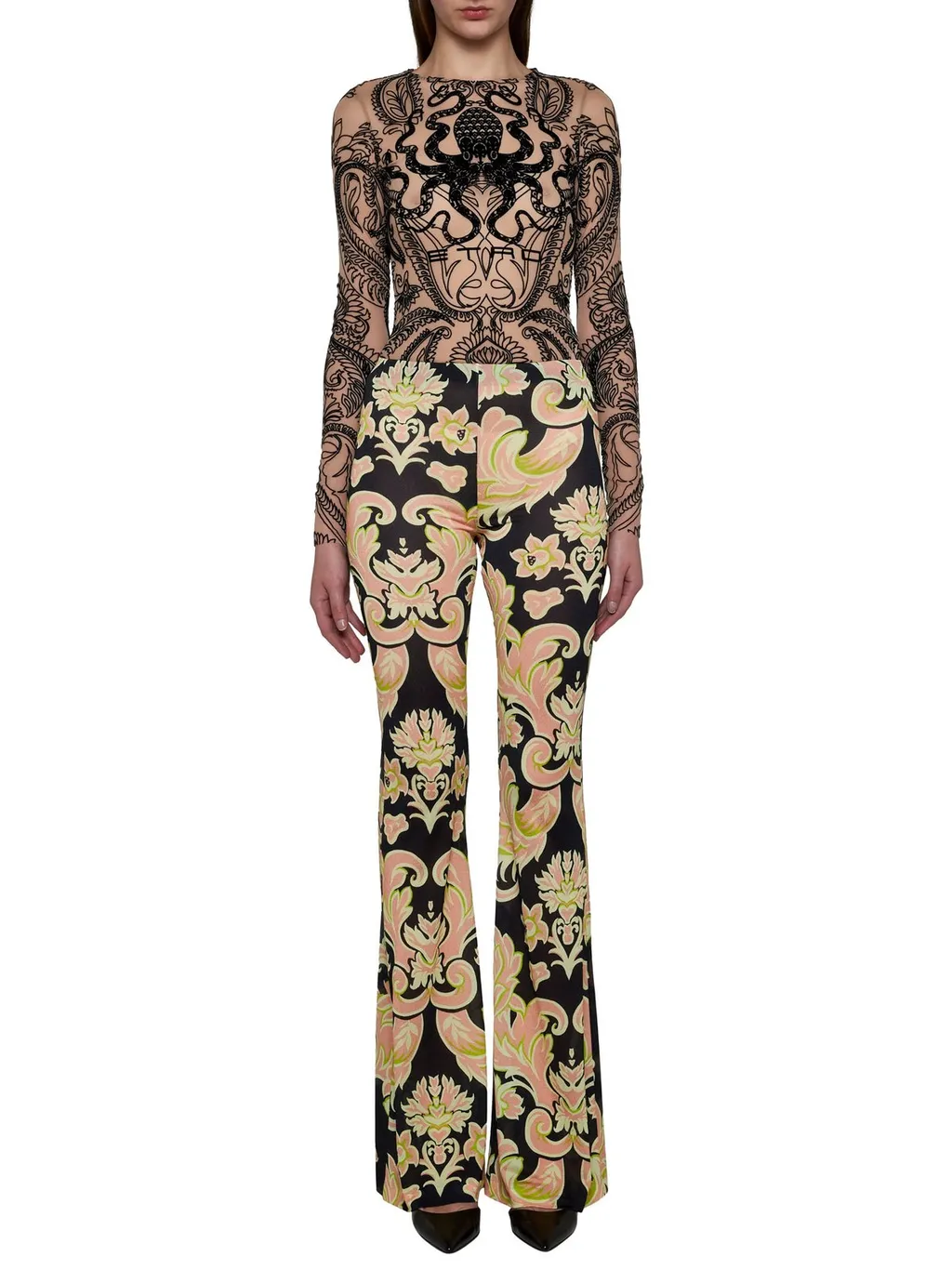 Floral Printed Flared-Leg Trousers