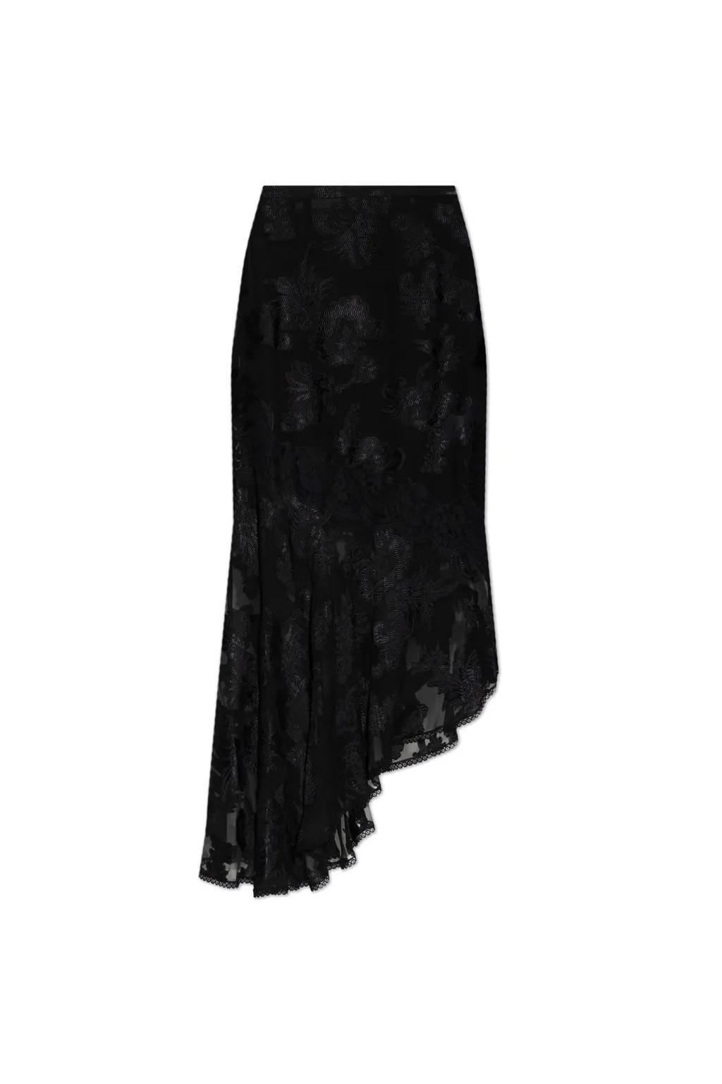 Semi-Sheer Asymmetric Chiffon Maxi Skirt