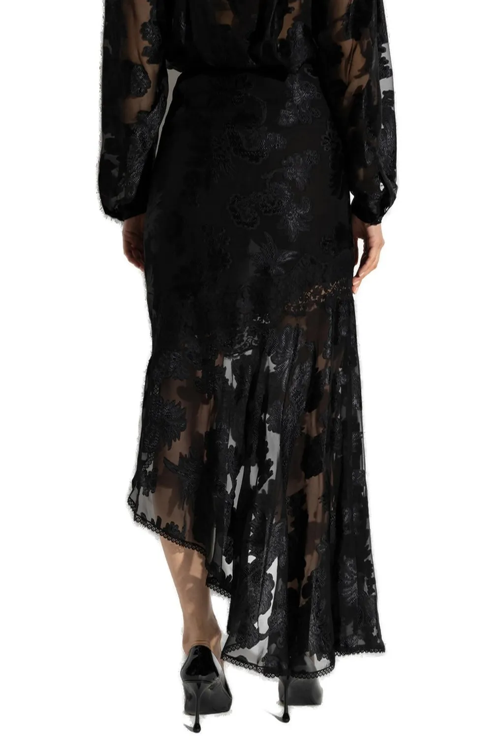 Semi-Sheer Asymmetric Chiffon Maxi Skirt