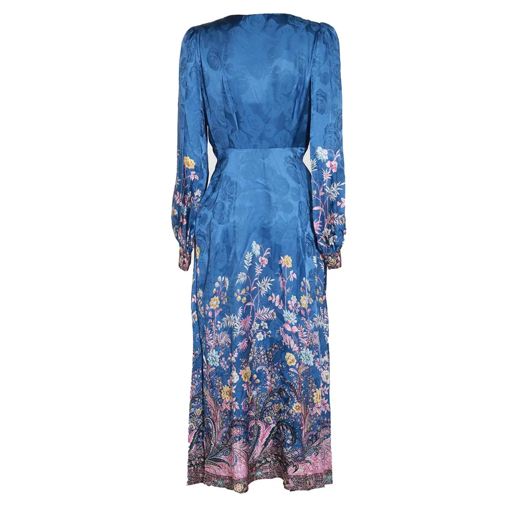 Printed V-Neck Pleated Dress