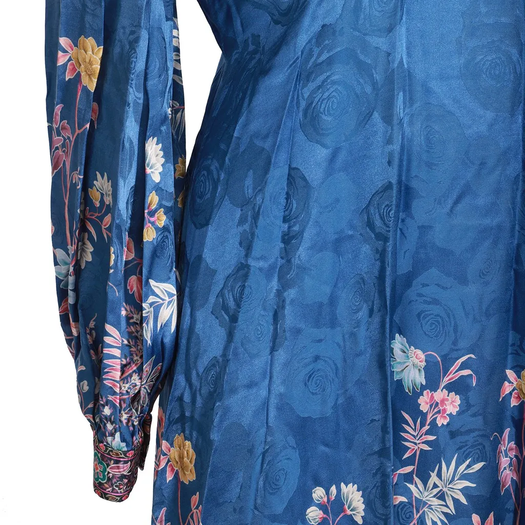 Printed V-Neck Pleated Dress