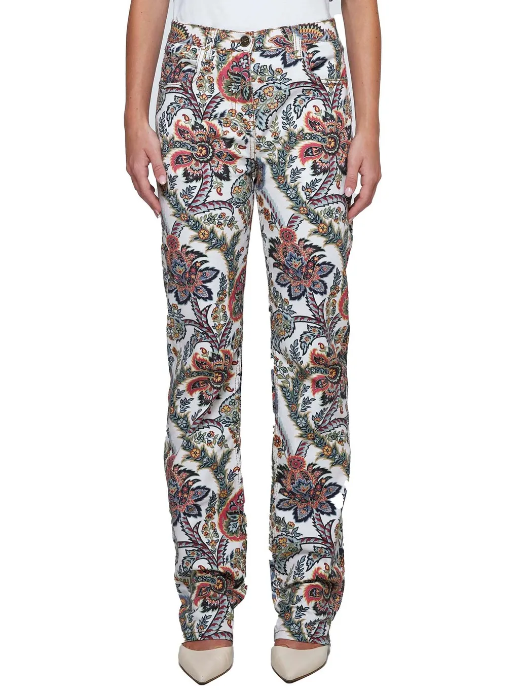 Paisley-Printed Logo Patch Jeans