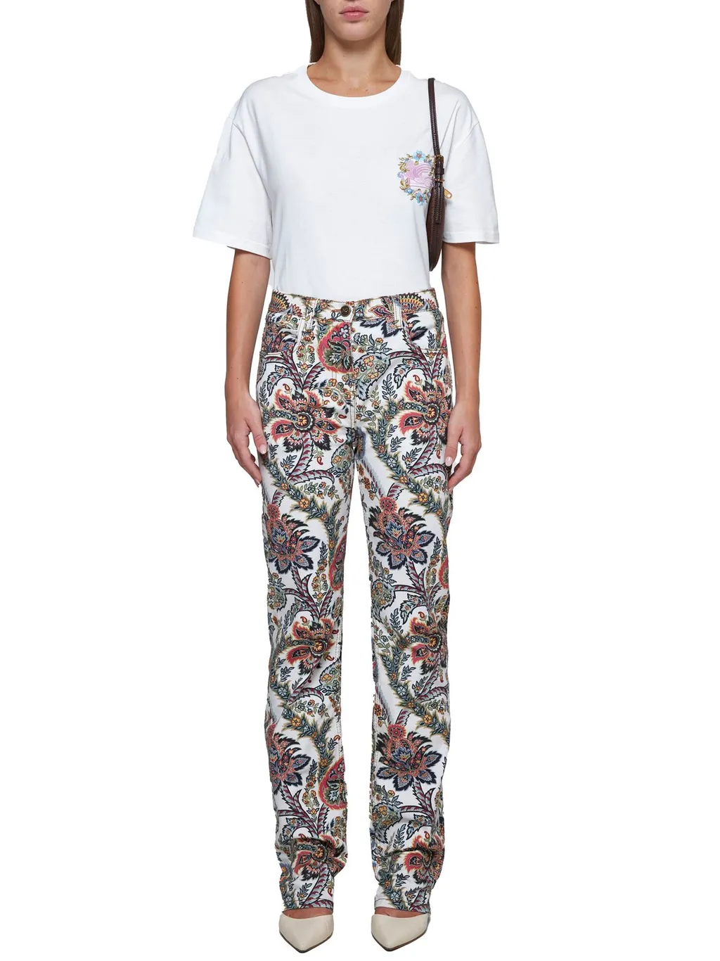 Paisley-Printed Logo Patch Jeans