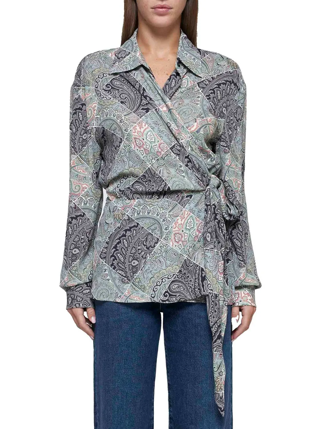 Patchwork Wraparound Asymmetric Shirt