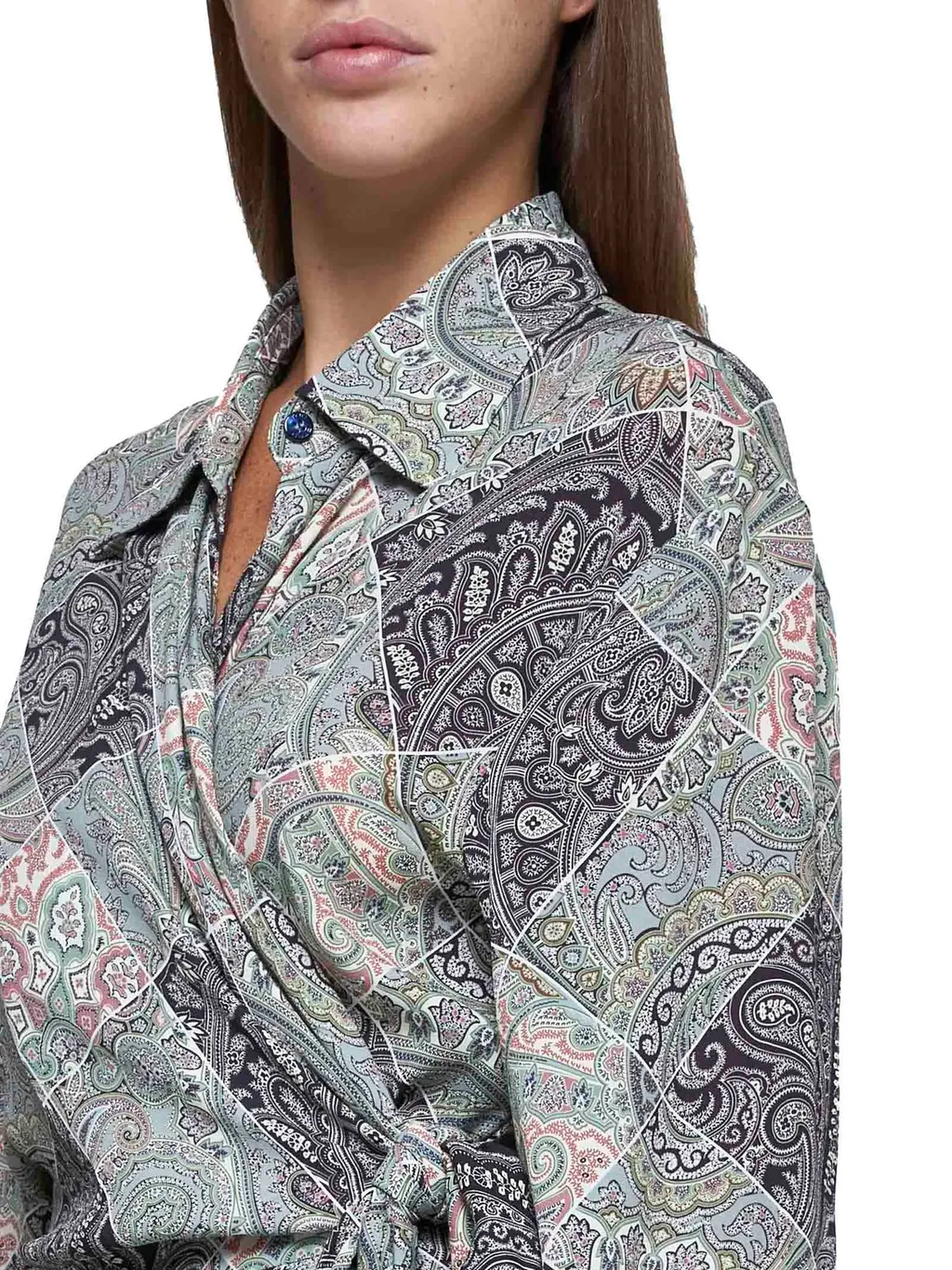Patchwork Wraparound Asymmetric Shirt