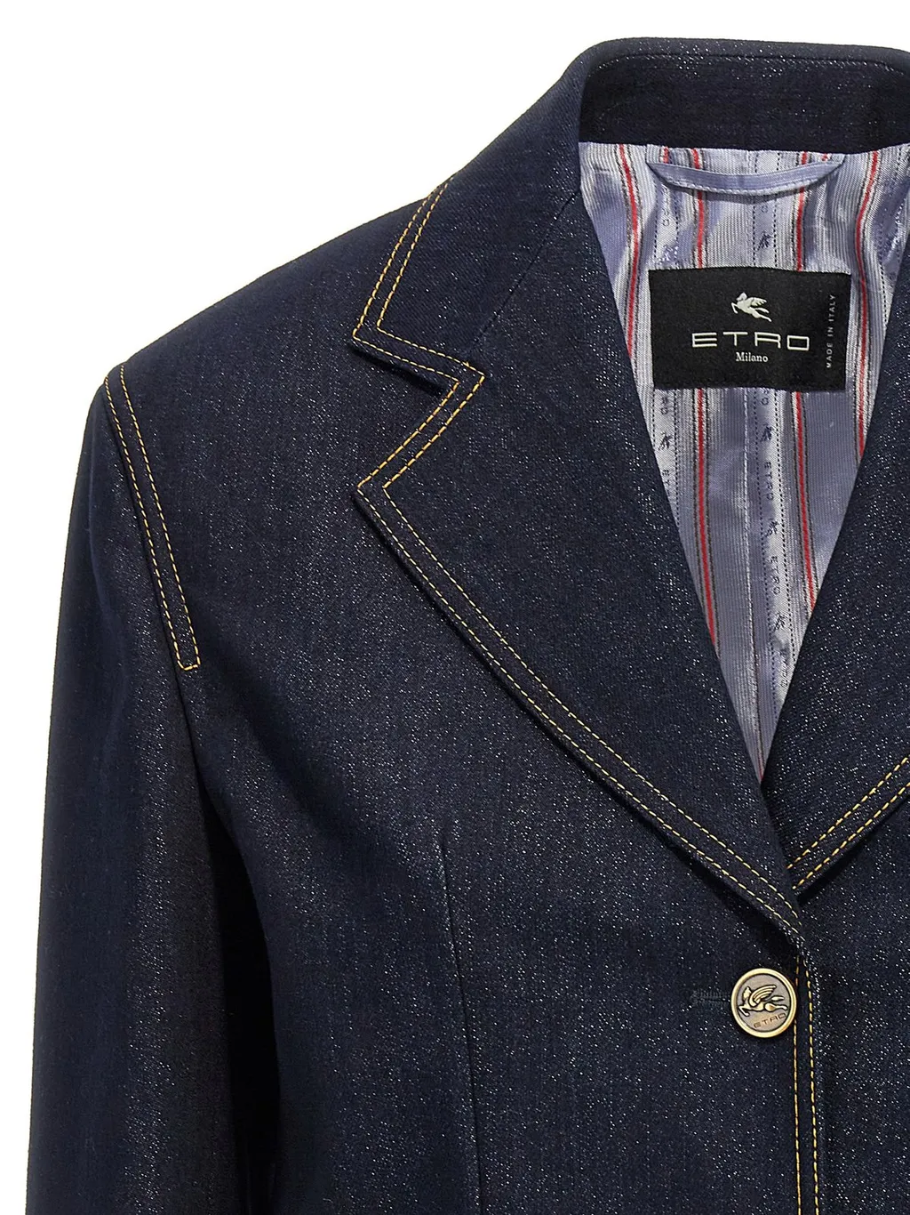 Single-Breasted Long-Sleeved Denim Blazer