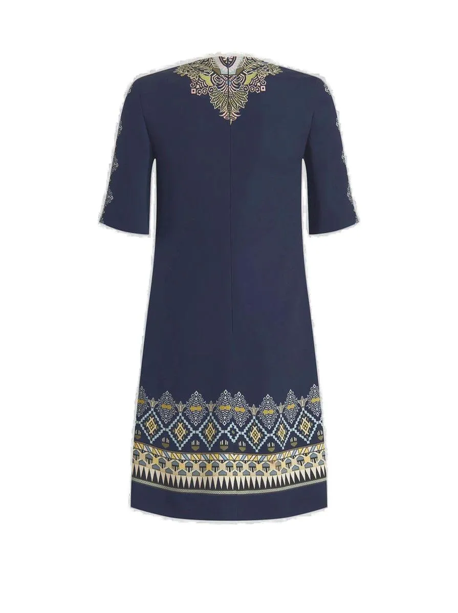 Embroidered Detail Short-Sleeve Dress