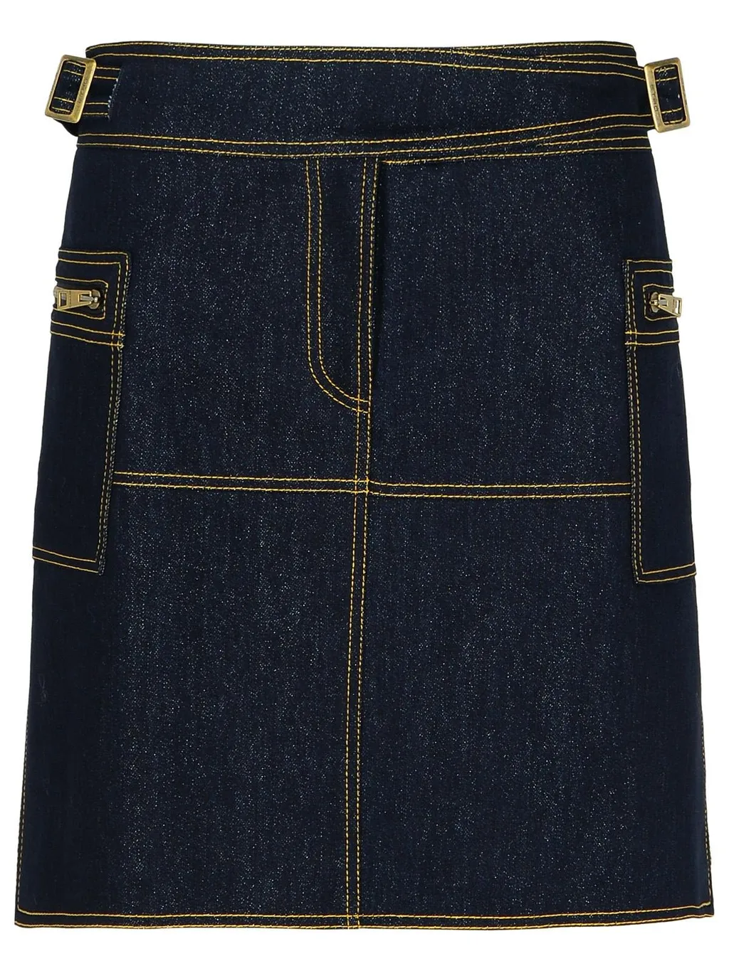 Contrast-Stitched Denim Mini Skirt