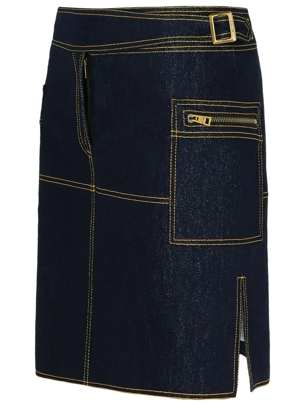 Contrast-Stitched Denim Mini Skirt