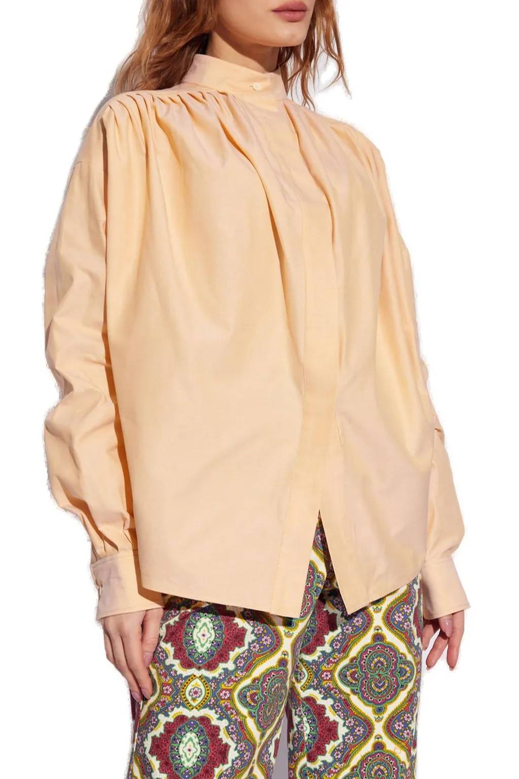 Pleated Long-Sleeved Blouse