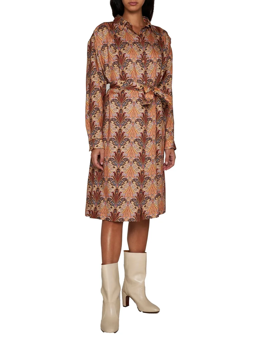 Paisley-Printed Long-Sleeved Shirt Dress