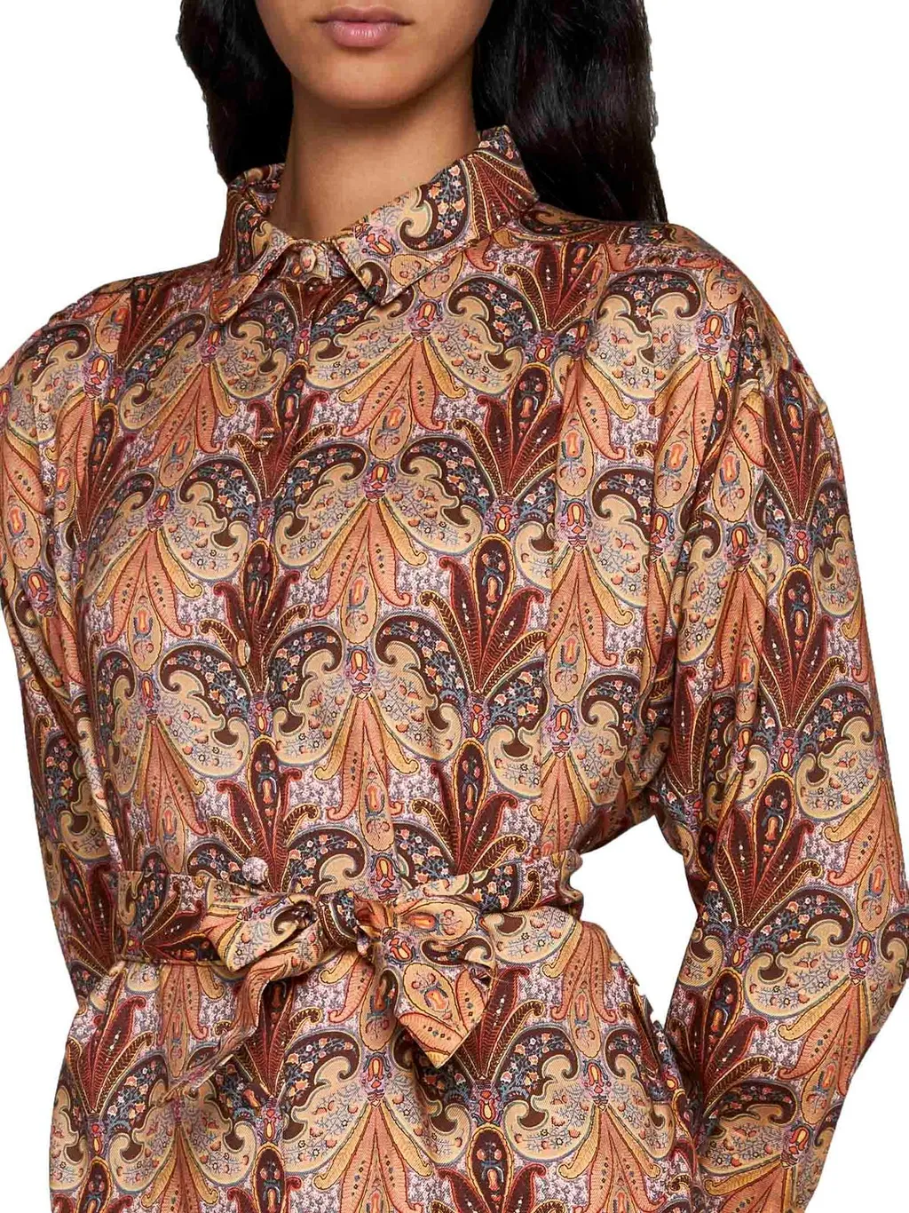 Paisley-Printed Long-Sleeved Shirt Dress