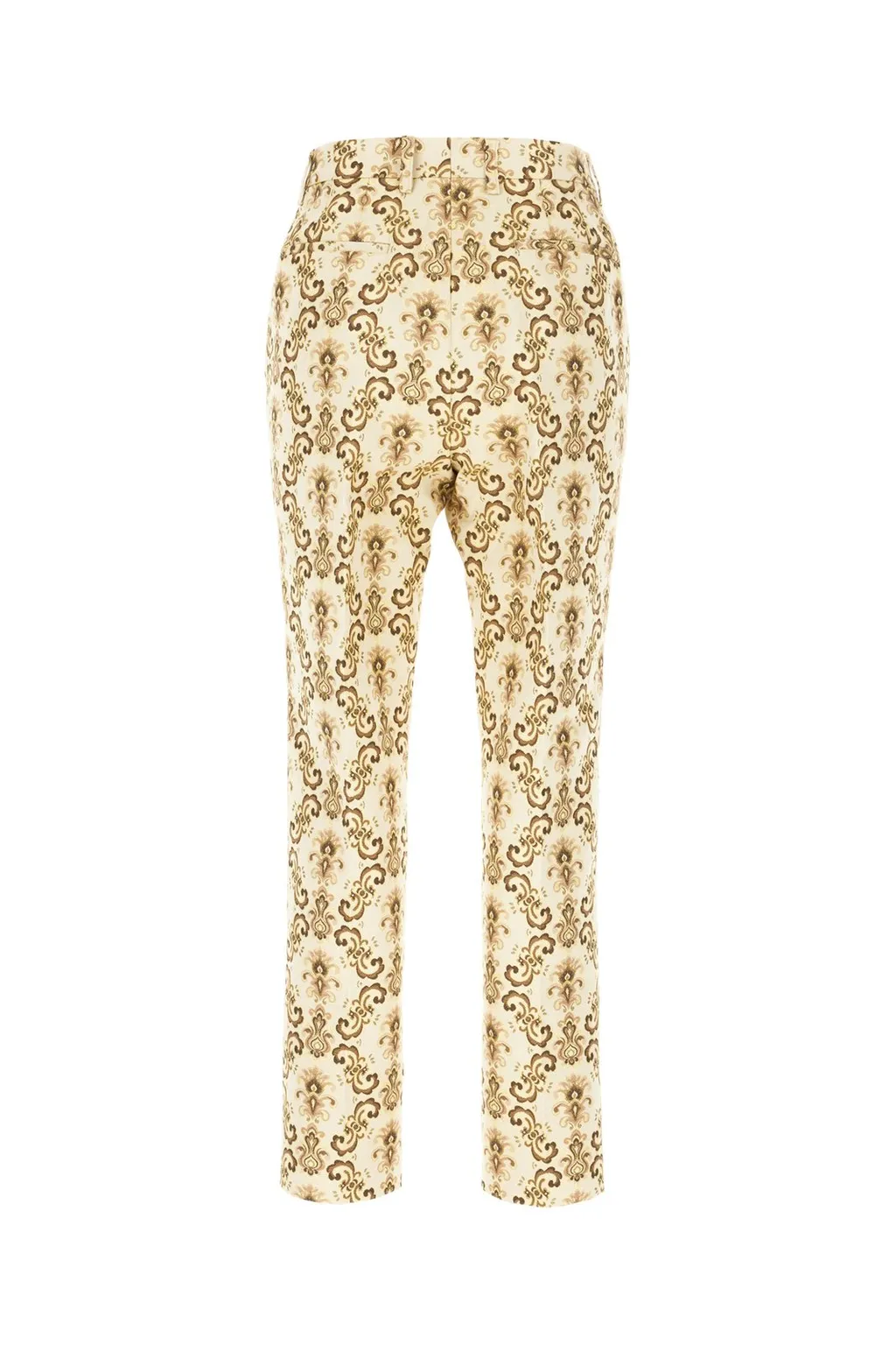 Floral-Brocade Straight Leg Cropped Trousers