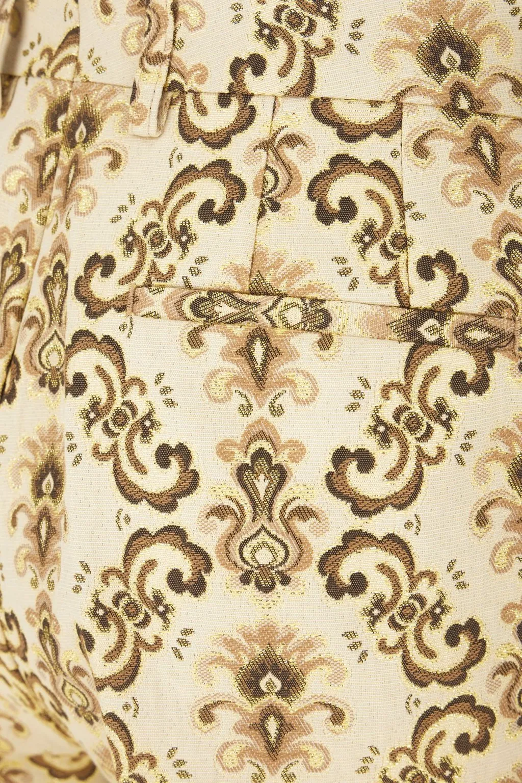 Floral-Brocade Straight Leg Cropped Trousers
