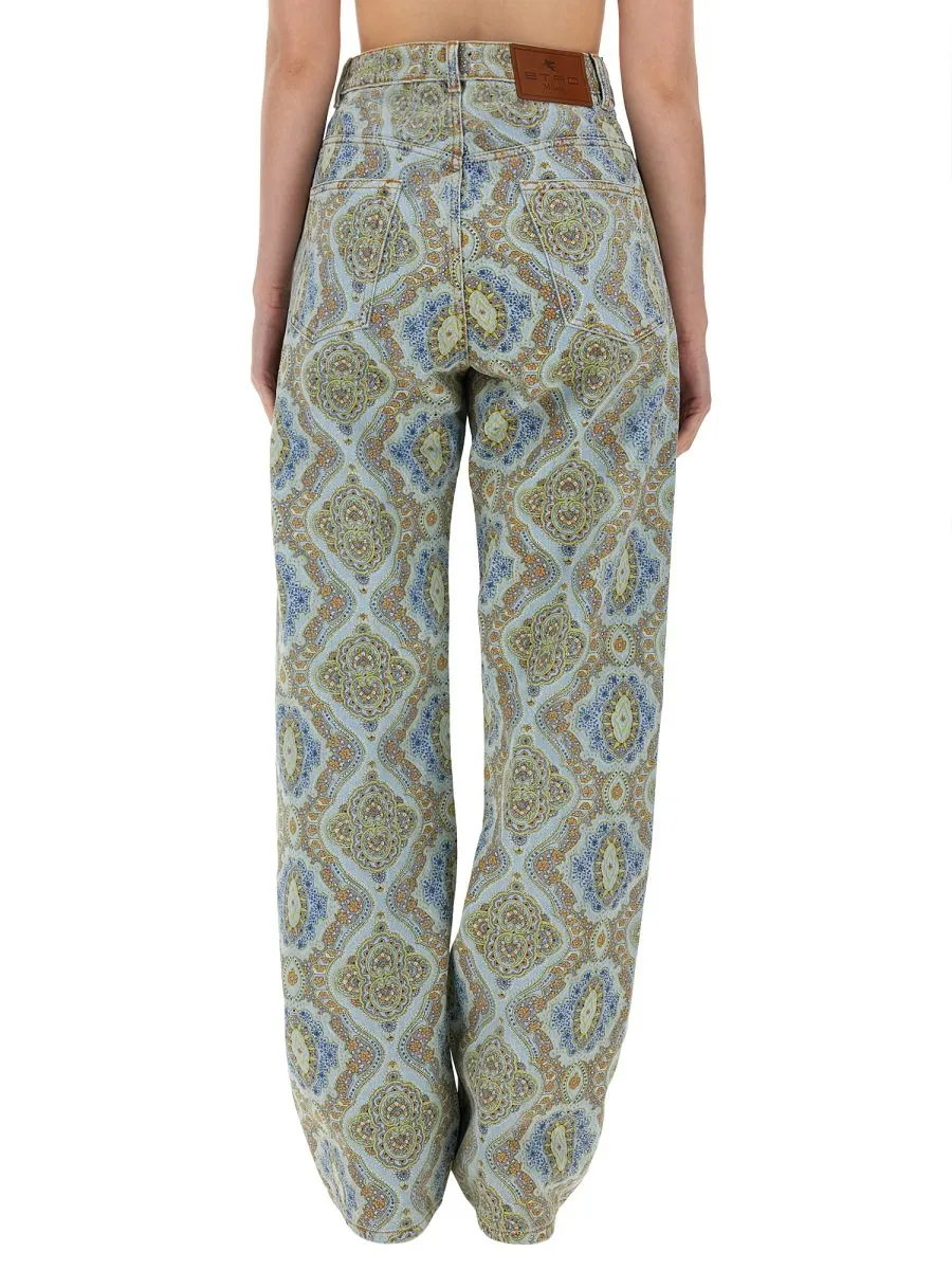 Paisley-Printed Denim Jeans