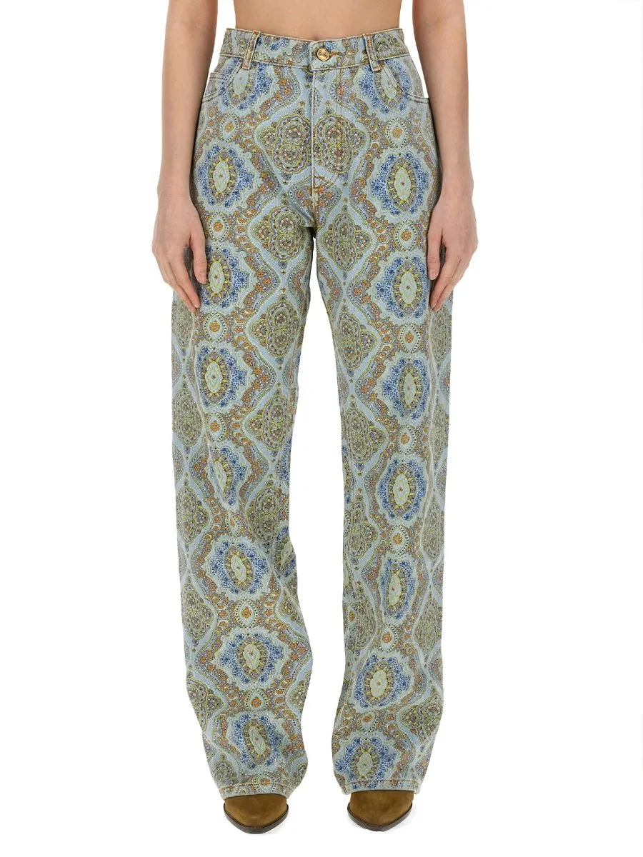 Paisley-Printed Denim Jeans