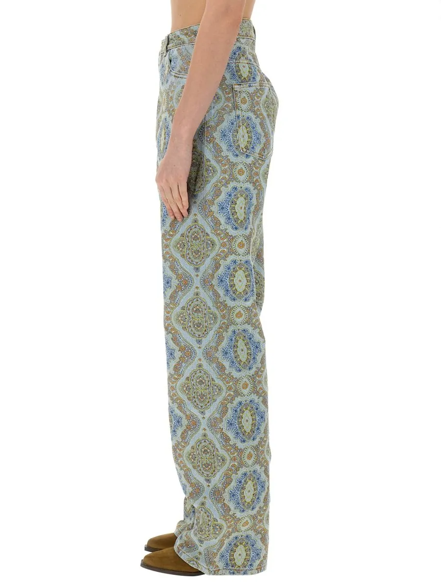 Paisley-Printed Denim Jeans
