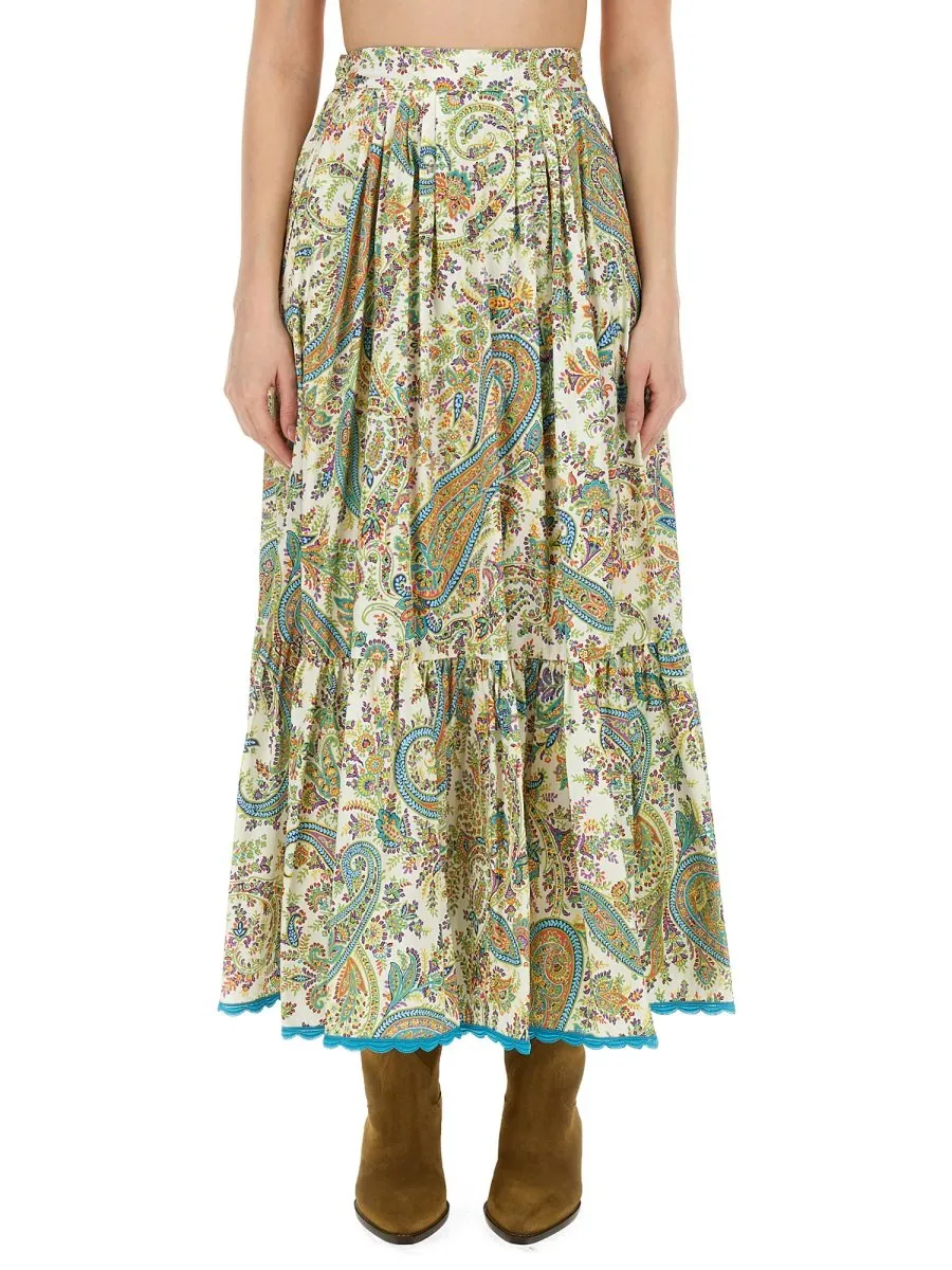 Paisley-Printed Belted Skirt