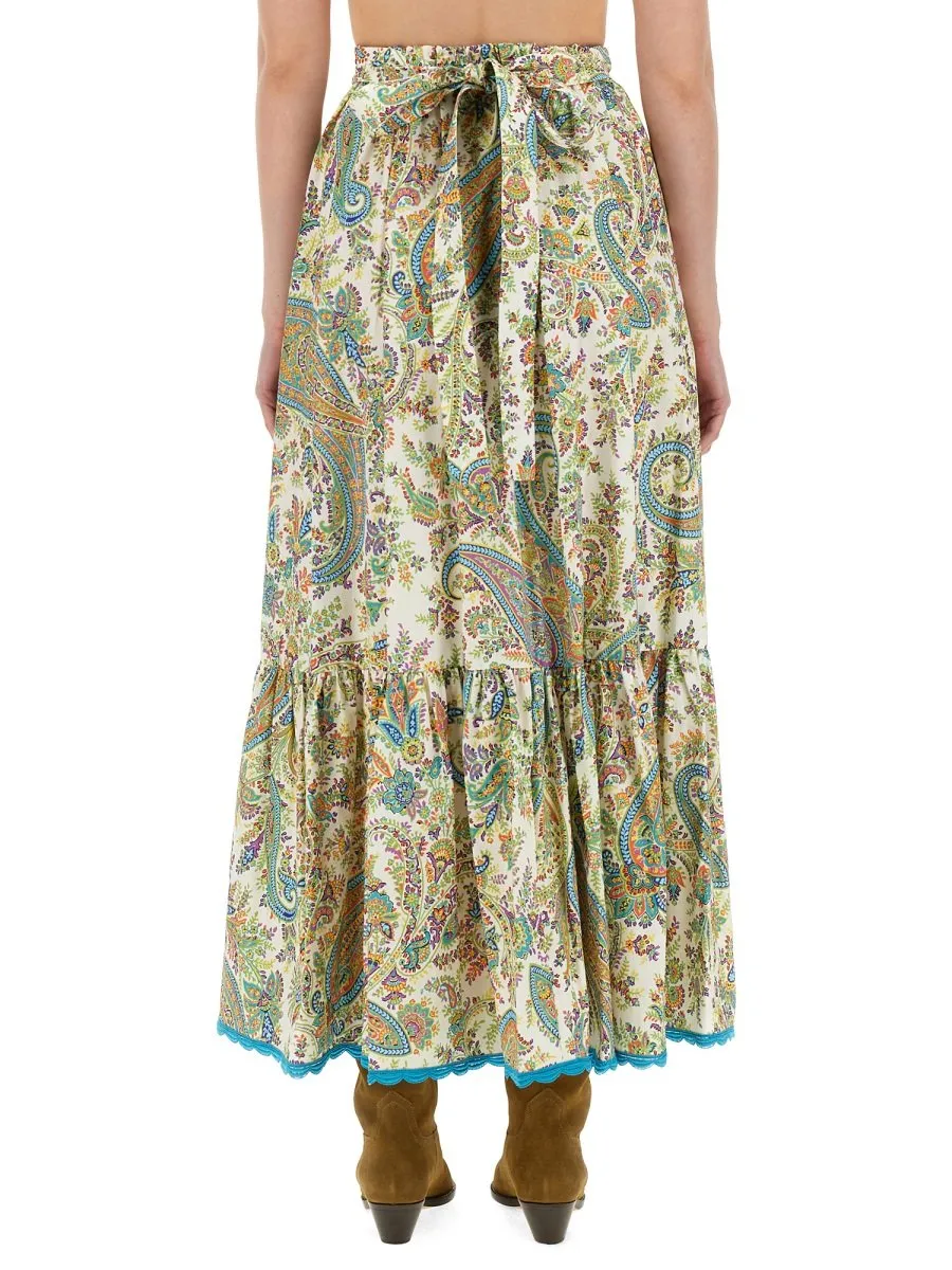 Paisley-Printed Belted Skirt