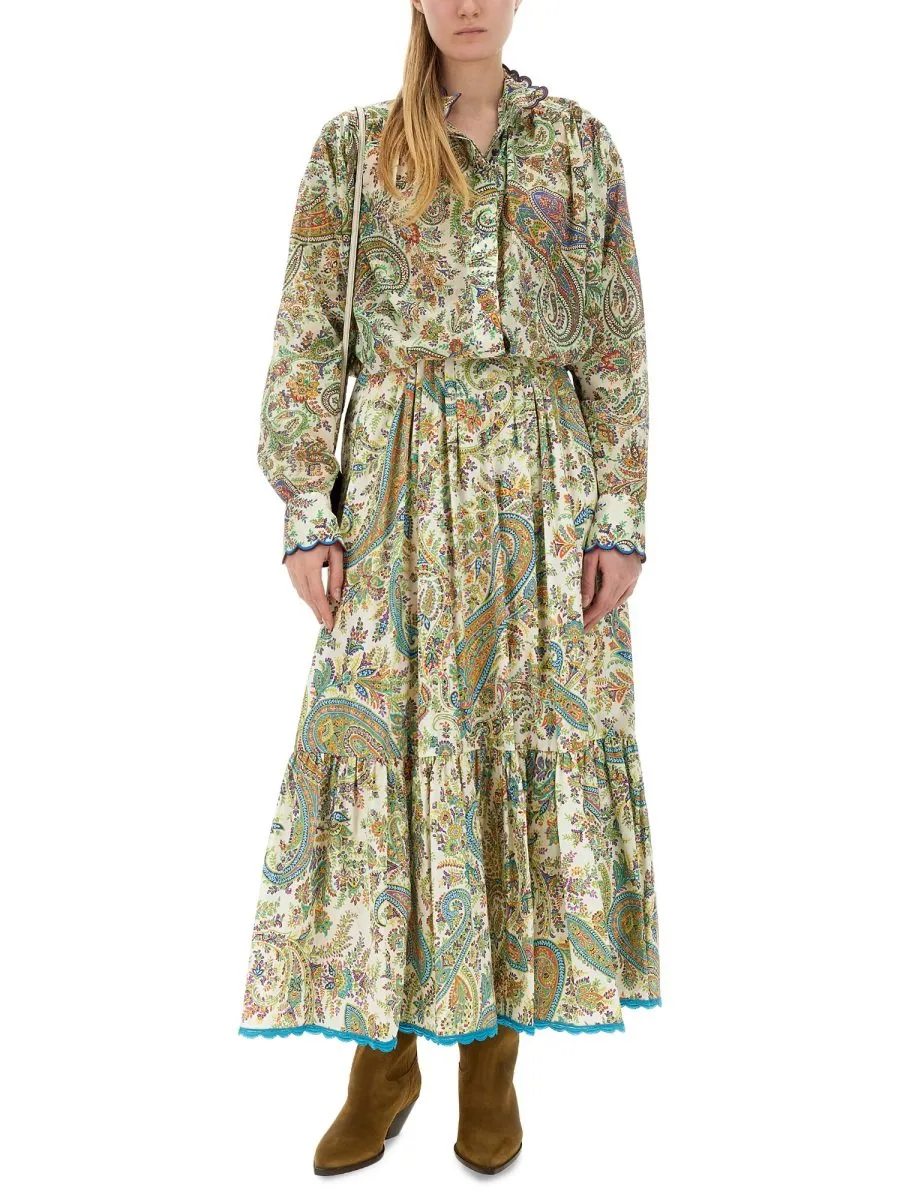 Paisley-Printed Belted Skirt