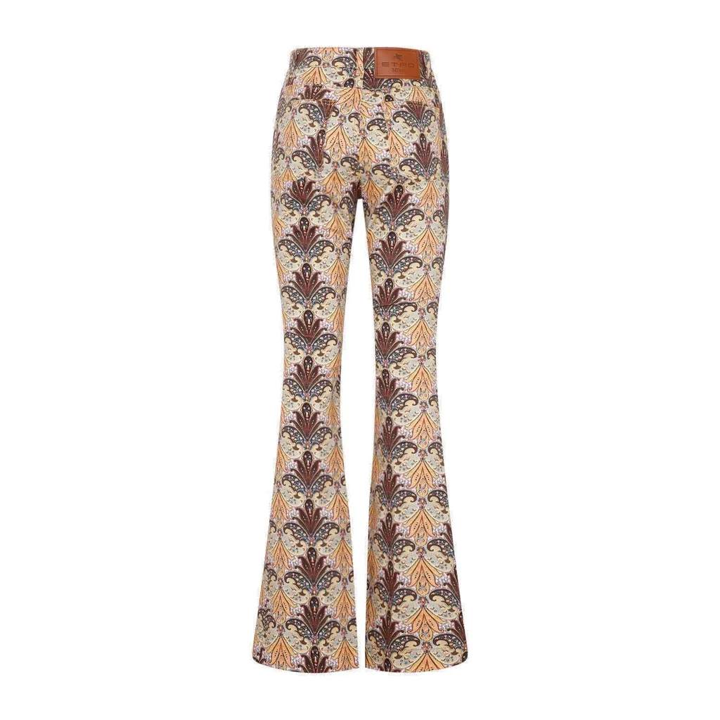 Paisley-Printed Flared Leg Jeans