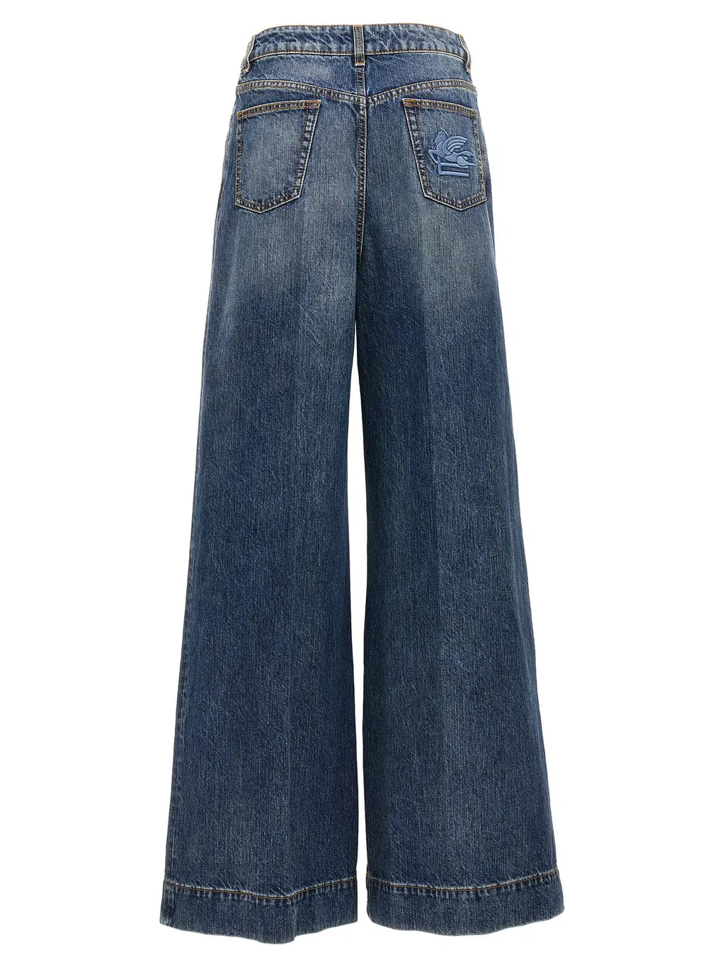 Logo Embroidered Wide-Leg Jeans