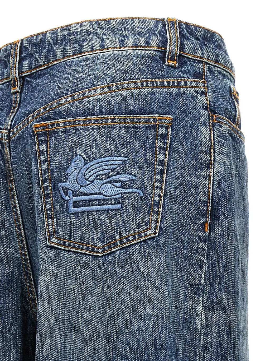 Logo Embroidered Wide-Leg Jeans