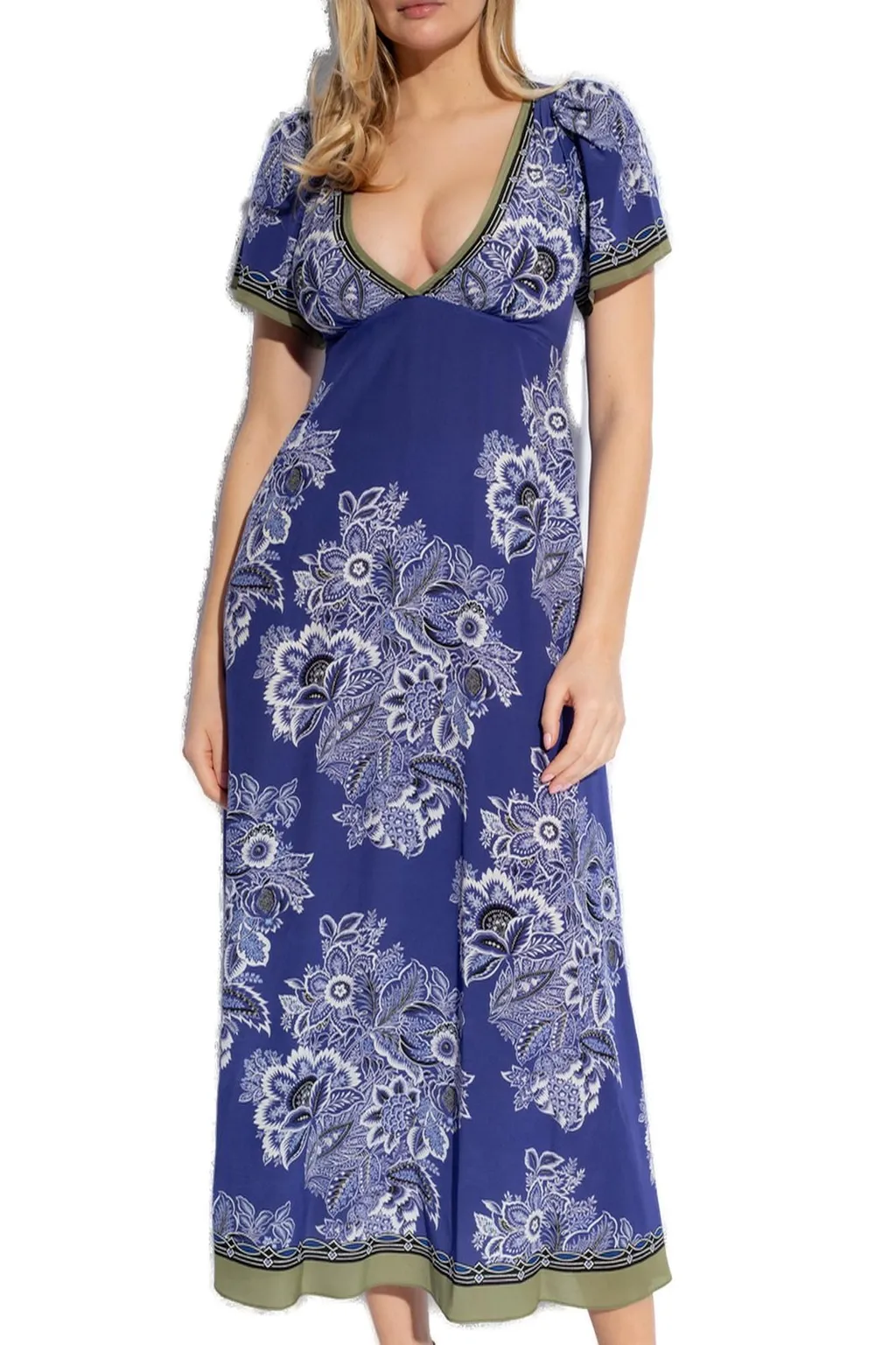 Floral Printed V-Neck Midi Dress