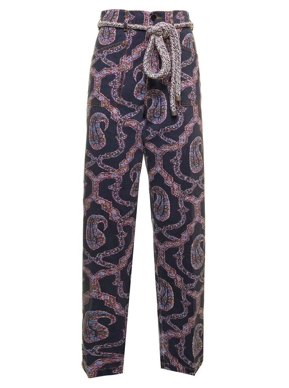 Paisley Tied-Waist Denim Trousers