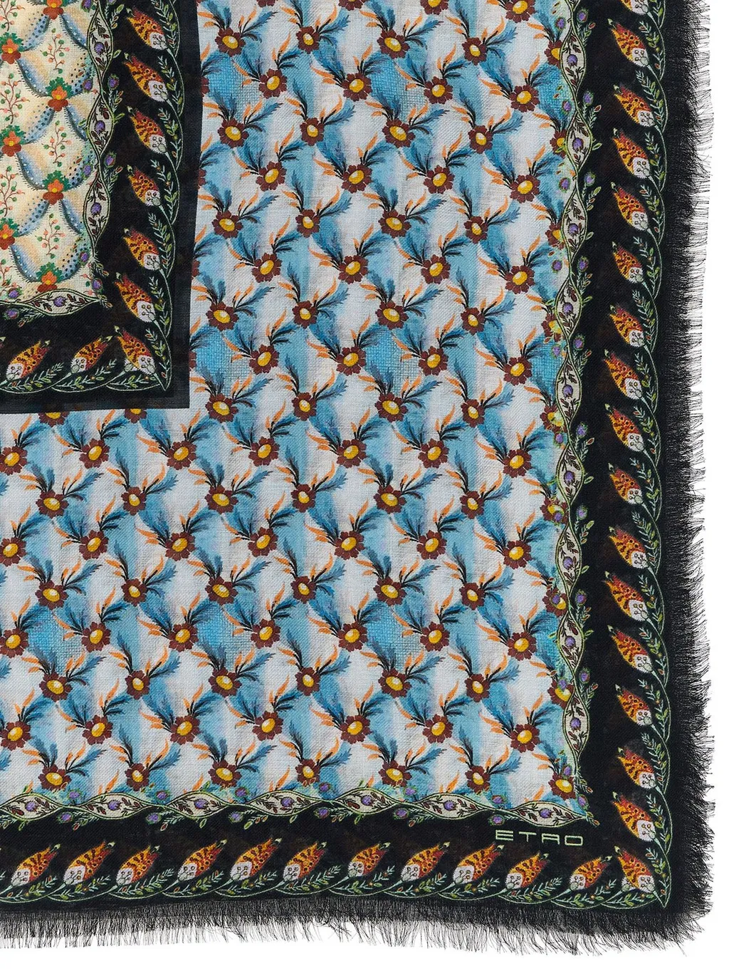 Floral-Printed Frayed Edge Scarf