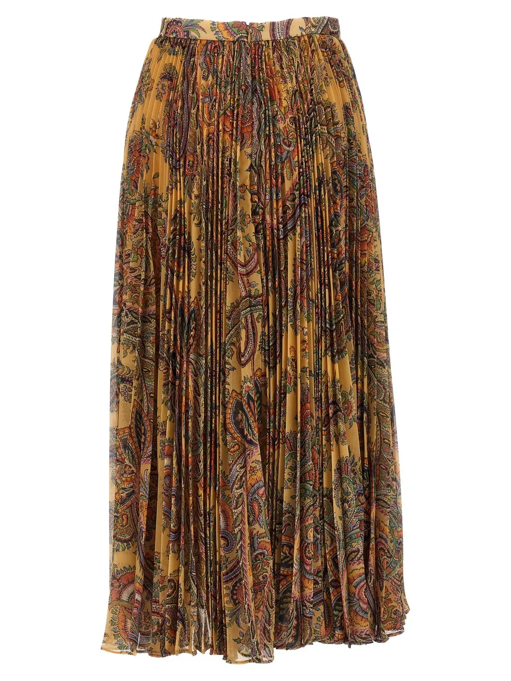 High-Waist Paisley-Printed Pleated Midi Skirt