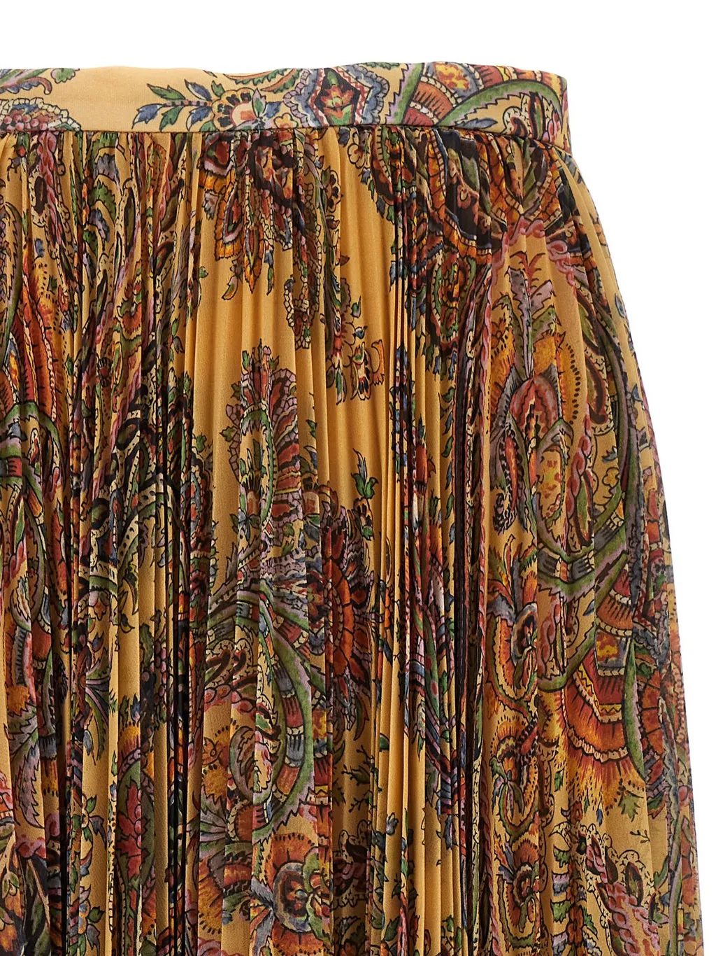 High-Waist Paisley-Printed Pleated Midi Skirt