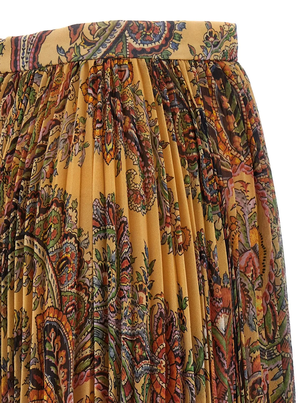 High-Waist Paisley-Printed Pleated Midi Skirt