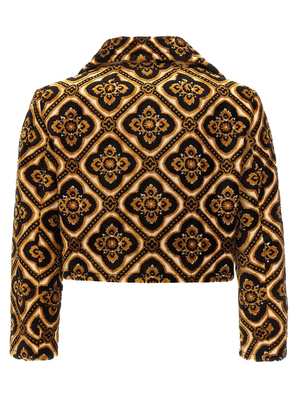 Geometric-Printed Buttoned Cropped Jacket