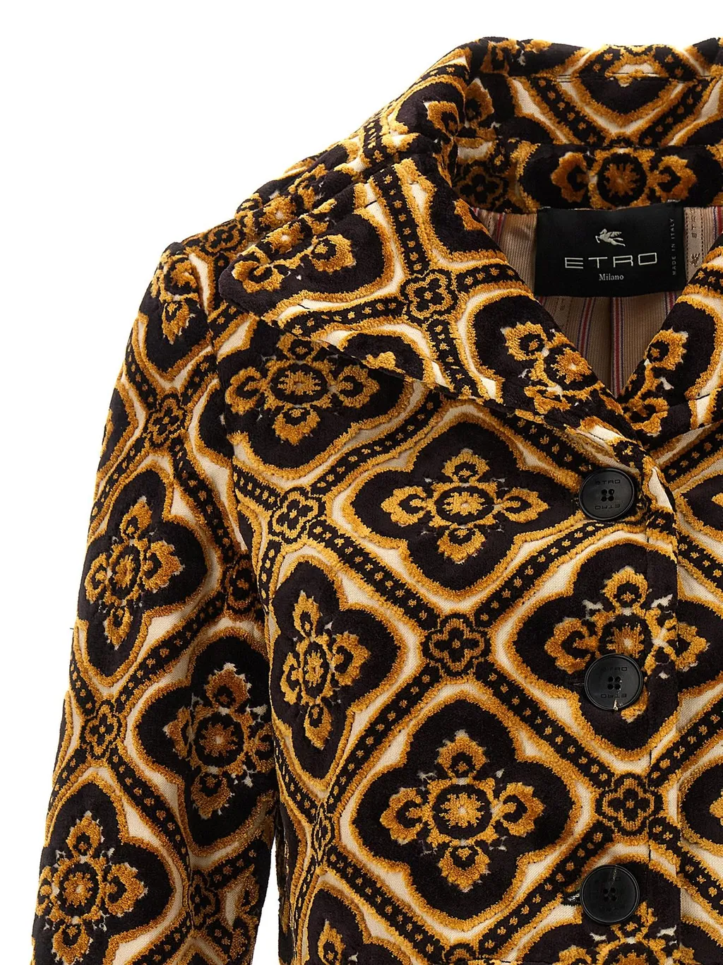 Geometric-Printed Buttoned Cropped Jacket