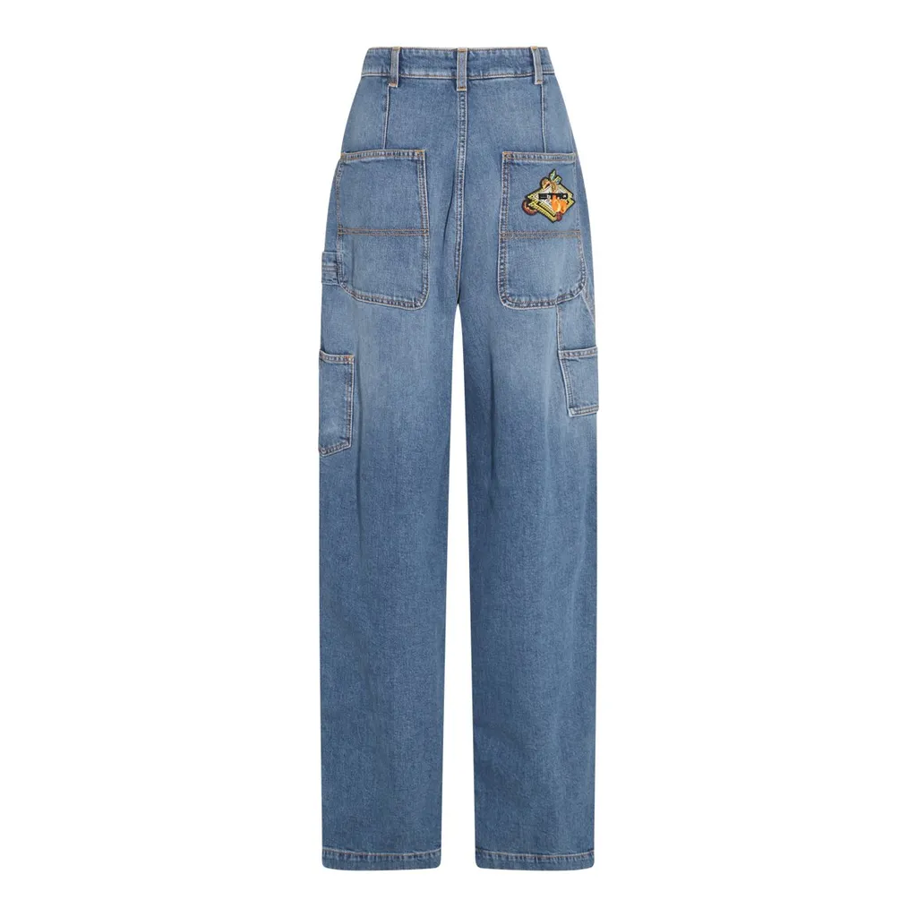 Logo Embroidered Wide-Leg Jeans